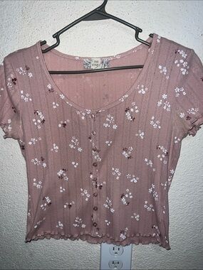 Pink Republic Mauve Pink Floral Button-Front Women’s Top